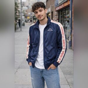 Kappa Banda Track Jacket XS Blue White Red Logo Tape Retro Y2K Streetwear